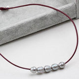 Gray Freshwater Pearl Leather Necklace 9-10mm - Real Natural Pearls Jewelry
