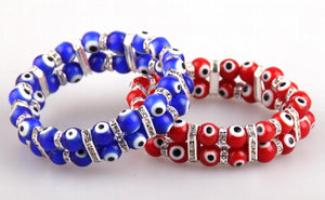 8mm Double Row Evil Eye Bracelet with Crystal Spacer