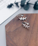 925 Silver CZ Olive Branch Clip Earrings