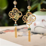 Chinese Style Tassel Pendant Silver Plated Cloisonne Gray Jade Gourd