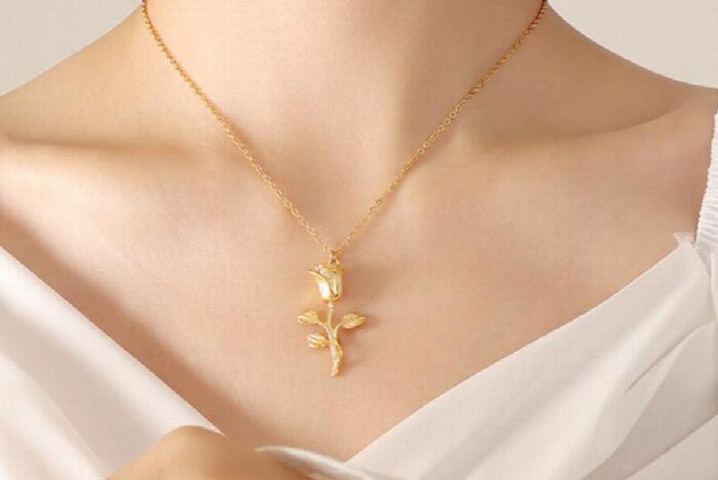 Retro Rose Flower Necklace & Bracelet Set