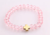 Cross Charm Crystal Glass Beads Bracelet for Women