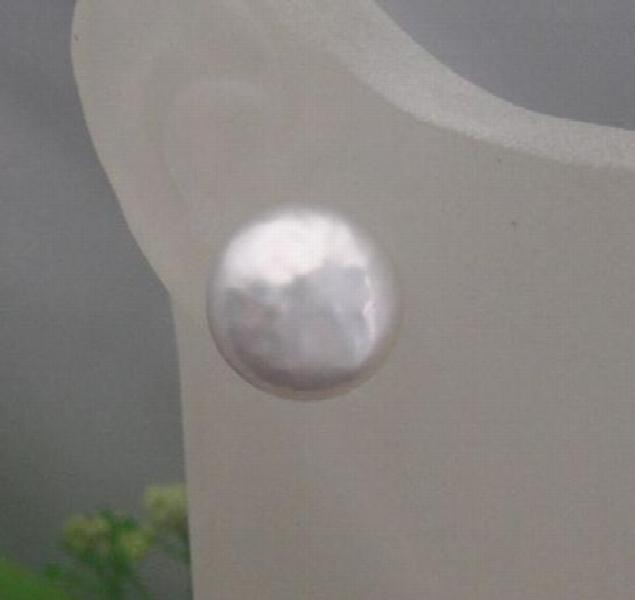 14mm Coin Freshwater Pearl Silver Stud Earrings