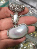 Large 48mm Mabe Keshi Pearl Necklace Crescent Pendant