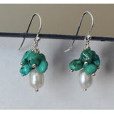 Turquoise Nugget Cluster Pearl Dangle Earrings