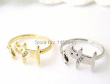Cute Kitty Fish Ring Adjustable Open Animal Ring Silver Plated