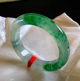 Zheru Jewelry Natural Burmese Jade 54-64mm Light Green Flower Bangle
