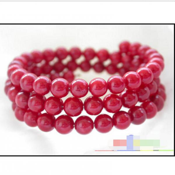 Red Coral Bead Bracelet 6mm Round Extendible 5.26