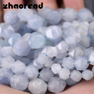 Natural Aquamarines Stone Beads Big Cut Faceted Spacer Beads
