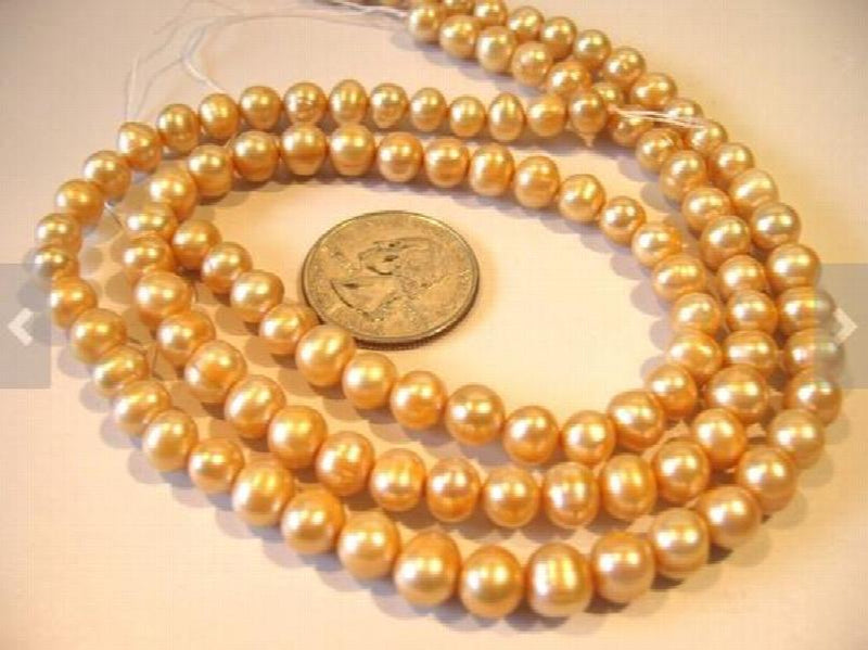 Golden Yellow Freshwater Pearl Round Potato 7-8mm 15 inch Strand