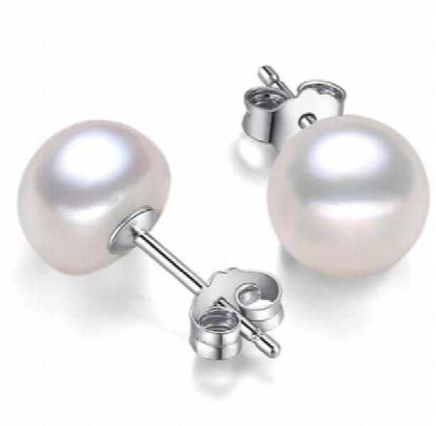 Real Freshwater Pearl Stud Earrings 925 Sterling Silver Jewelry