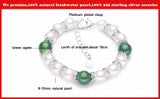 Freshwater Pearl Bracelet with Green Agate Charm, Platinum Clasp