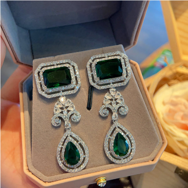 Exaggerate Green Square Zirconia Earrings