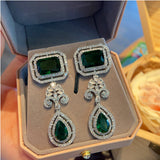 Exaggerate Green Square Zirconia Earrings