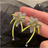 Fluorescent Green Flower Earrings S925 Silver Needle Fairy Sweet Tassel Firework