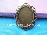 20pcs Antique Oval Base Setting Tray Bezel Pendant Charm, Flower Border