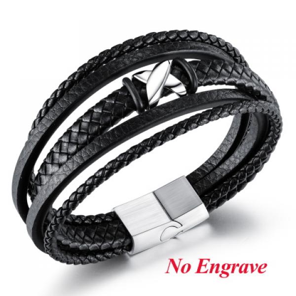 Personalized Men's Leather Bracelet Stainless Steel X-shaped Jewelry