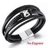 Personalized Men's Leather Bracelet Stainless Steel X-shaped Jewelry