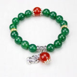 Green Jade Beads Bracelet with 925 Sterling Silver for Women