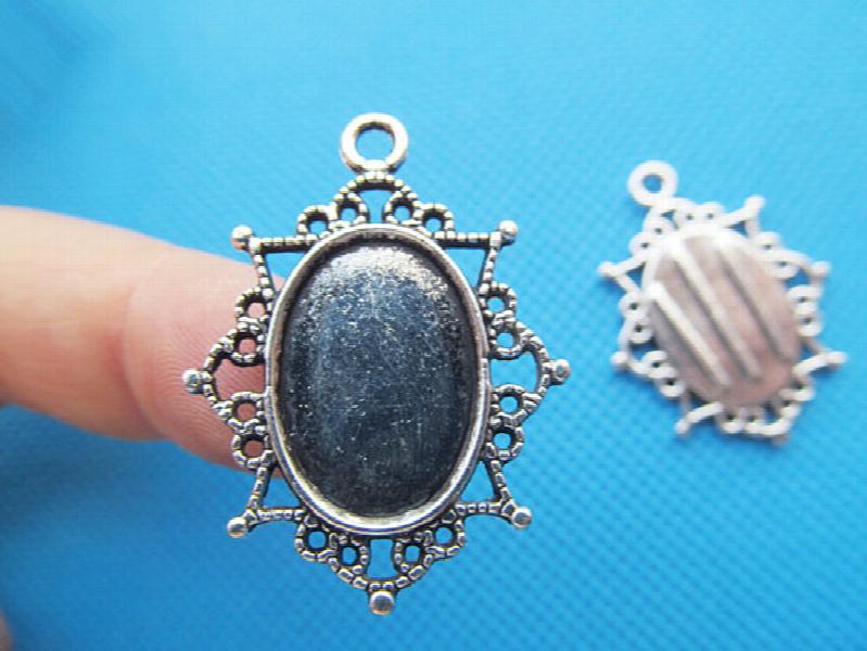 50pcs Antique Silver/Bronze Oval Flower Border Base Setting Tray Bezel Pendant