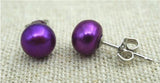 AA Purple Pearl Earrings 8mm S925 Sterling Silver Stud Wedding Jewelry