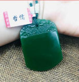Green Double Dragon Natural JADE Stone Pendant Matching Three Bead Chain