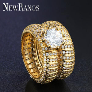 Crystal Wedding Ring Set 2Pcs/Set Silver Double Ring for Engagement Party