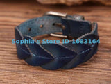 Leaf Texture Leather Wristband Cuff Bracelet Mens