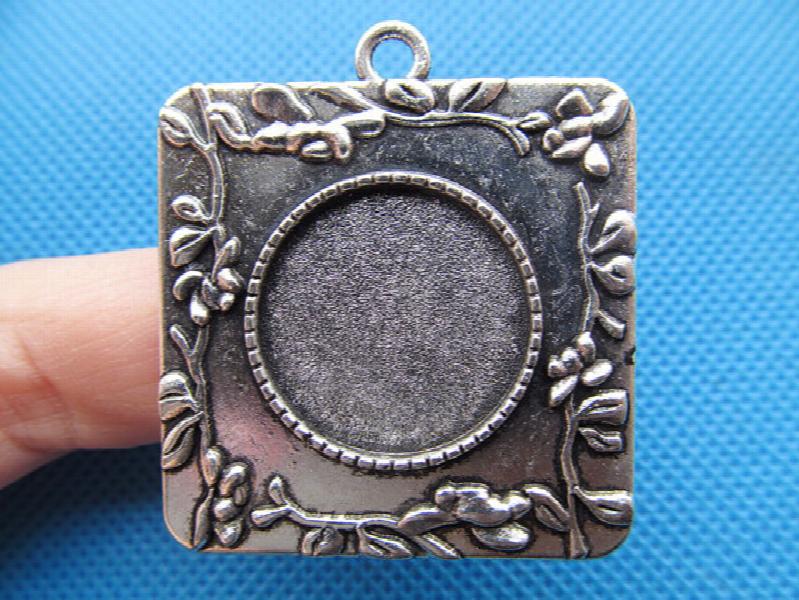 20pcs Square Flower Base Setting Bezel Tray Pendant Charm, 20mm Round Cabochon