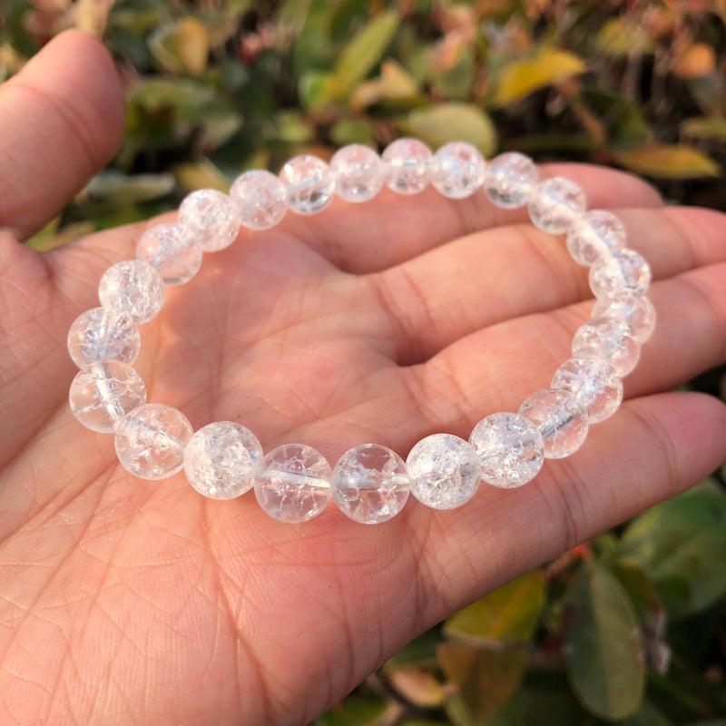 Natural Cracked Clear Quartz Bracelet Crystal Healing Stone Women Jewelry