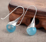Natural Jade Earrings 925 Silver Lead Gems Marcasite Earrings