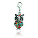 5 Rhinestone Owl Charms with Lobster Clasp for Jewelry Making