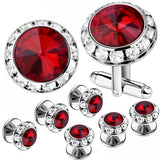 8 pcs Rhodium Crystal Cufflinks Tuxedo Studs Set Mens Wedding Shirt