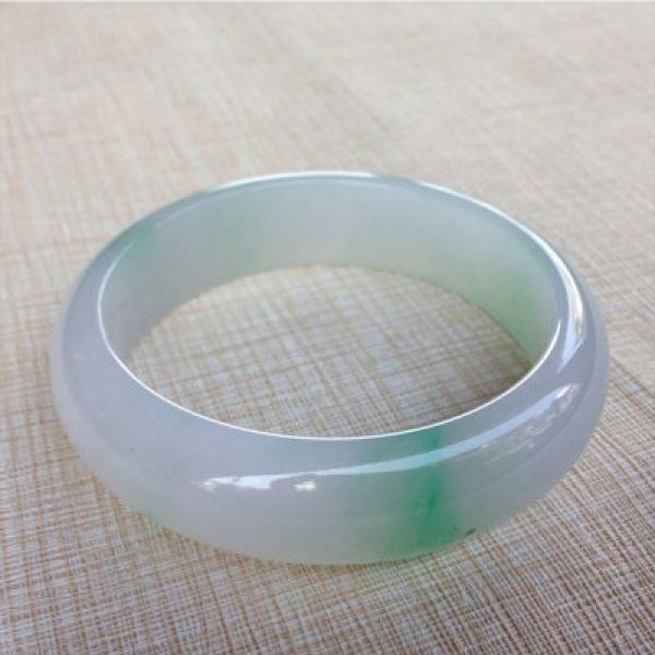 Zheru Jewelry Natural Burmese Jadeite 54-64mm Light Green Two-Color Bracelet