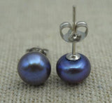 Unique AA 8mm Purple Gray Pearl Earring S925 Sterling Silver Stud