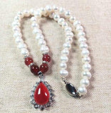 Freshwater Pearl Necklace with Jade Pendant and 925 Silver Clasp