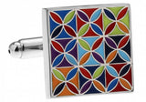 Men's Multicolour Square Cuff Links Flower