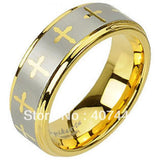 8MM Tungsten Carbide Yellow Cross Wedding Band Ring