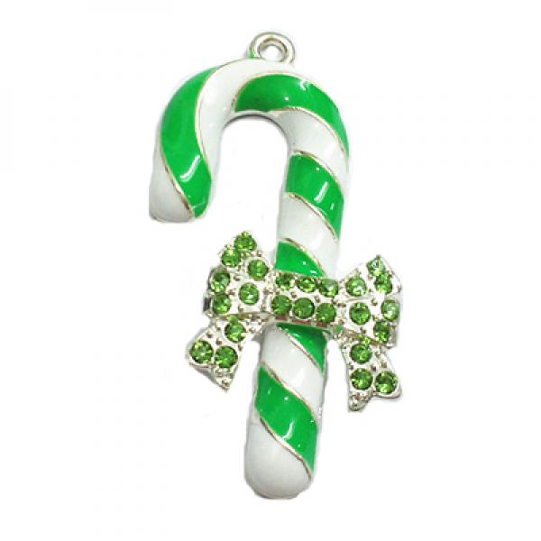 Christmas Canes Pendants, Enamel & Rhinestone, 10pcs/lot, 50mm*30mm