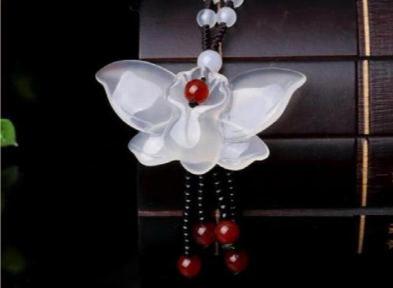 Natural Jade Butterfly Pendant Necklace Hand-carved