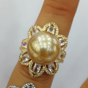 Pearl Statement Rings for Women CZ Cocktail Finger Rings
