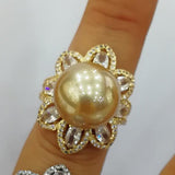 Pearl Statement Rings for Women CZ Cocktail Finger Rings
