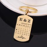 Engraved Calendar Key Chain Car Key Tag Couples Anniversary Keyring