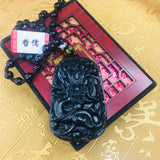 Natural Ink Green Carved Dragon Pendant Necklace