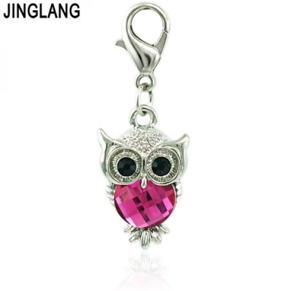 Owl Lobster Clasp Charms Dangle Plastic Crystal Animals Pendants DIY Charms