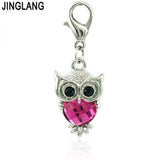 Owl Lobster Clasp Charms Dangle Plastic Crystal Animals Pendants DIY Charms