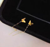 18k Butterfly Earrings Long Drop Two Colours AU750 Jewelry