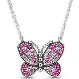 925 Silver Infinity Collier Pink Butterfly Loving Hearts Necklace