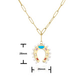 Vintage Pearl Horseshoe Pendant Necklace for Women, Gold Alloy Pendant