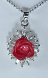 Crystal Red Coral Flower Pendant Necklace